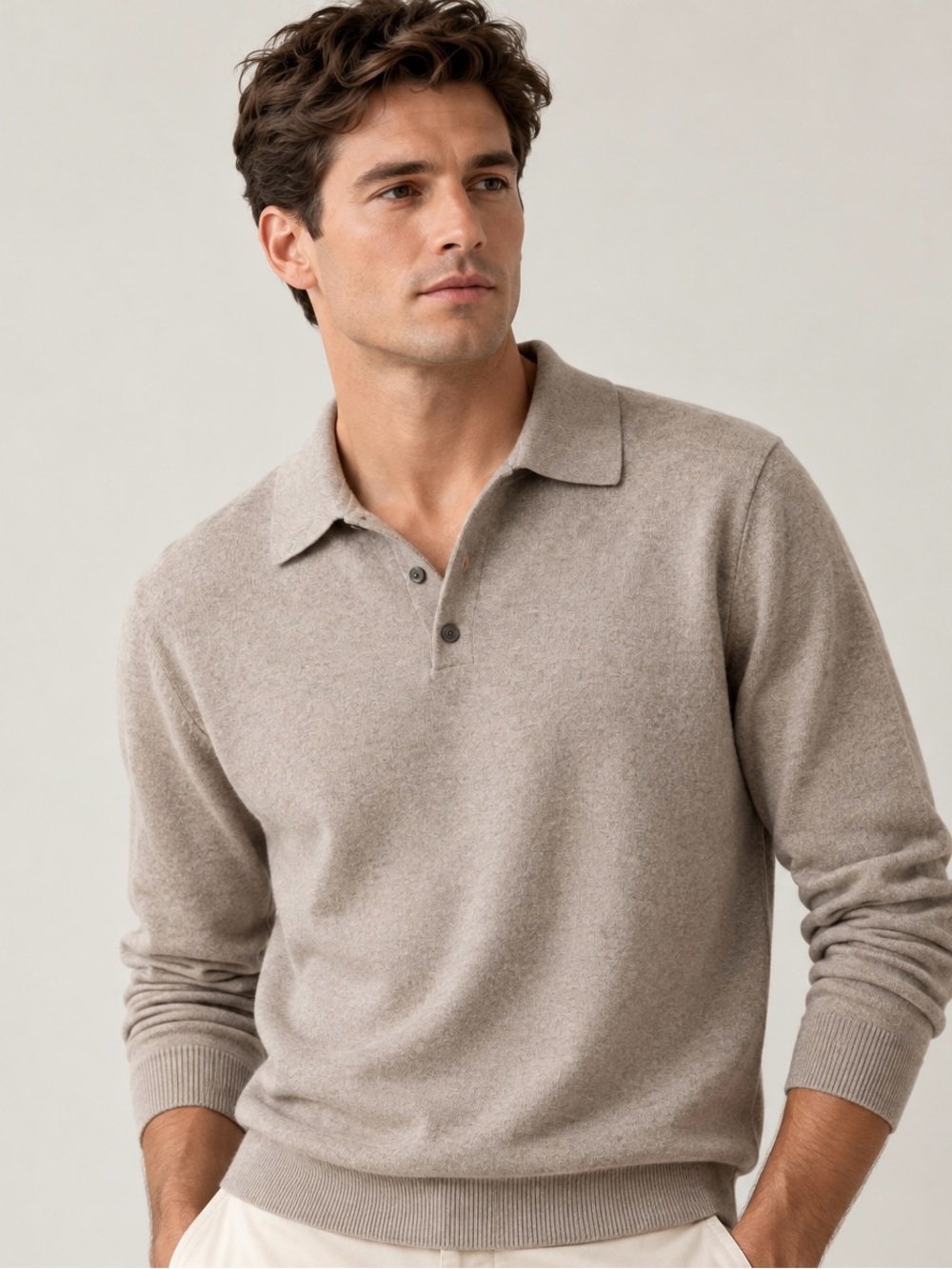 Le 31 Simons Knit Polo Sweater Organic Cotton TENCEL™ Beige Size M Minimal